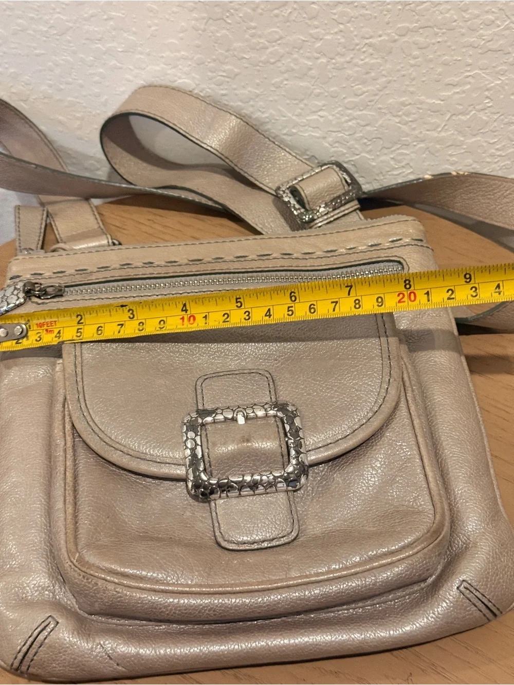 Brighton Metallic Taupe Crossbody with‎ Front Buckle Accent